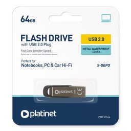 Stick USB Platinet S-Depo 64GB, USB 2.0, carcasa metalica rezistenta
