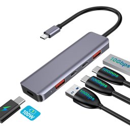 Hub USB-C 5 în 1 Platinet din aluminiu, 10 Gbps, PD 100W