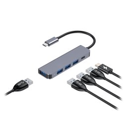Hub USB-C 5 în 1 Platinet cu PD 100W, 4x USB 3.0, carcasa aluminiu
