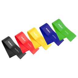 Set 5 benzi elastice mini band din latex 2–18 kg Rebel Activ, cu husa