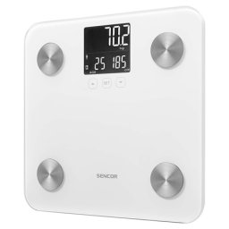 Cantar personal Sencor cu analiza corporala, 180 kg, 12 utilizatori, alb