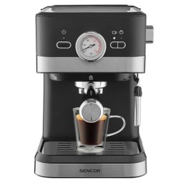 Espressor manual Sencor 20 bar, 1050W, cu comenzi digitale si bagheta abur