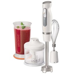 Set blender de mana Sencor 800W, 2 viteze, cu tocator si tel, alb