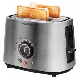 Toaster Sencor 1000W din inox, 2 fante, 9 trepte, suport chifle