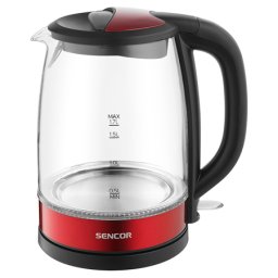 Fierbator electric Sencor 1,7L din sticla borosilicata, 2200W, rosu/negru
