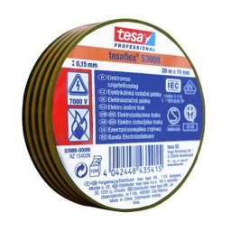 Set 10 benzi izolatoare TesaFlex 20 m, 19 mm, galben/verde pentru cabluri