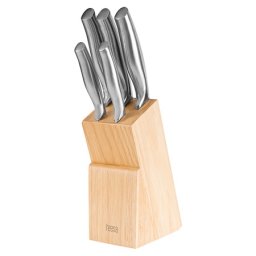 Set 5 cutite Teesa din inox, cu bloc din lemn si manere ergonomice