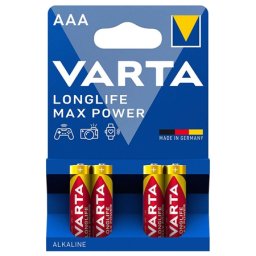 Baterii alcaline AAA Varta Longlife Max Power, LR03, blister 4 buc