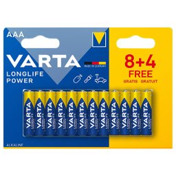 Set baterii alcaline AAA Varta Longlife Power LR03, pachet 8+4 buc