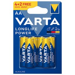 Baterii alcaline AA Varta Longlife Power LR6, pachet 4+2 bucati