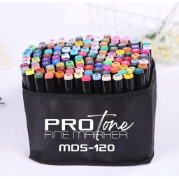 Set 120 Markere Profesionale pentru pasionatii de desen, cu cap dublu gros - subtire, cu geanta de depozitare, model AVX-WT-MDS-120 FAVLine Selection