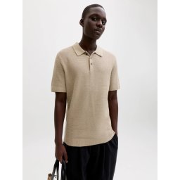 Jack & Jones, Tricou polo barbati cu aspect tricotat, Regular fit, Bej (SELECTATI MARIMEA: M)