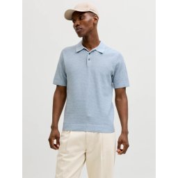 Jack & Jones, Tricou polo barbati cu aspect tricotat, Regular fit, Albastru pastel (SELECTATI MARIMEA: M)