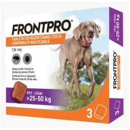 Frontpro 136 mg tablete purici si capuse pentru caini talie mare (25-50 kg), 3 comprimate masticabile