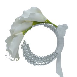 Buchet Mireasă Avant-Garde în Formă de Spirală, Cale Albe și Perle, Design Modern, 30 cm, FEIS603001