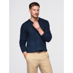 Ombre Men's elegant sweater with interesting weave - navy blue