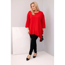 Kesi Włoski Plus Size women's blouse with cotton, ruffled and rolled-up sleeves red