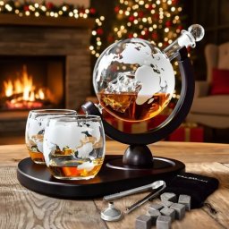 Set cadou decantor Glob Pamantesc cu doua pahare Deluxe