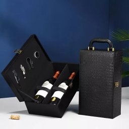 Cutie de vin Deluxe pentru 2 sticle cu accesorii de vin incluse piele ecologica de sarpe