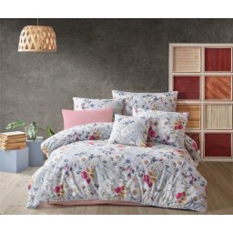 Lenjerie de pat din bumbac 100%, dubla, cu 2 fete de perna, Valentini Bianco, Model Lavinia