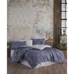 Lenjerie de pat din bumbac 100%, dubla, cu 2 fete de perna, Valentini Bianco, Model Haket