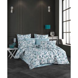Lenjerie de pat din bumbac 100%, dubla, cu 2 fete de perna, Valentini Bianco, Model Girasol Mint