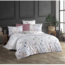 Lenjerie de pat din bumbac 100%, dubla, cu 2 fete de perna, Valentini Bianco model Karelia
