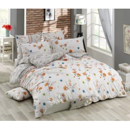 Lenjerie de pat din bumbac 100%, dubla, cu 2 fete de perna, Valentini Bianco, Model Adalia