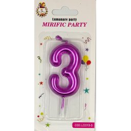 Lumanare tort cifra 3 roz metalic 6 cm