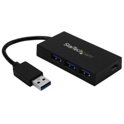 4 Port USB 3.0 Hub - USB Type-A Hub with 1x USB-C & 3x USB-A (SuperSpeed 5Gbps) - USB Bus or Self-Powered - Portable USB 3.1/3.2 Gen 1 BC 1.2 Charging Hub w/ Power Adapter