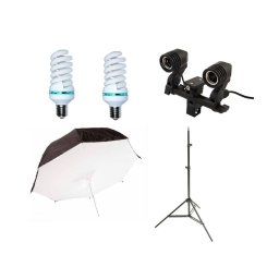Kit lumina continua cu 2 becuri si umbrela tip softbox reflexie spate 92cm