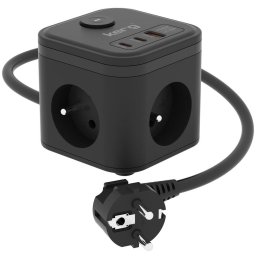 Prelungitor KERG SMART – 3-SOCKET POWER STRIP + USB-A+USB-C CHARGER 1.5M 3×1.5MM2 H05VV-F 16A/250V