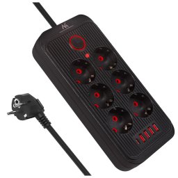 Prelungitor Maclean power strip, 6 socket extension + 4xUSB, 110-240V AC 50/60Hz, 2.1A max 2500W, 1.5 m, black, MCE389 B