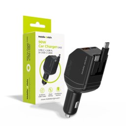 Incarcator auto Mobile Origin CA22, 90W, USB-C + USB-A, 2 cabluri USB-C