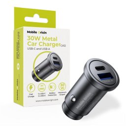 Incarcator auto metalic Mobile Origin CA12, 30W, USB-C + USB-A