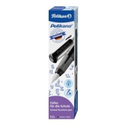 Stilou Pelikano, Penita M, Grip Ergonomic, pentru Dreptaci + 1 Patron Mare Albastru, Negru, in Cutie de Carton