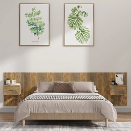 Tablie de pat cu dulapuri, stejar fumuriu, lemn prelucrat GartenMobel Dekor