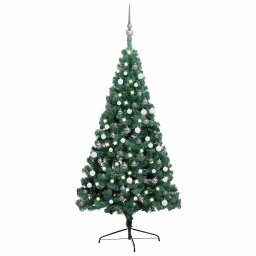 Jumatate brad Craciun pre-iluminat cu set globuri verde 150 cm GartenMobel Dekor