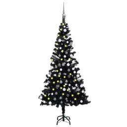 Brad Craciun pre-iluminat cu set globuri, negru, 150 cm, PVC GartenMobel Dekor