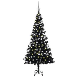 Brad Craciun pre-iluminat cu set globuri, negru, 180 cm, PVC GartenMobel Dekor