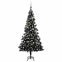 Brad Craciun pre-iluminat cu set globuri, negru, 210 cm, PVC GartenMobel Dekor