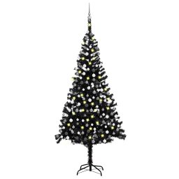 Brad Craciun pre-iluminat cu set globuri, negru, 240 cm, PVC GartenMobel Dekor