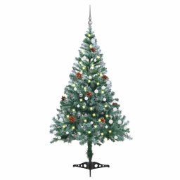 Brad Craciun pre-iluminat înghetat globuri/conuri pin, 150 cm GartenMobel Dekor