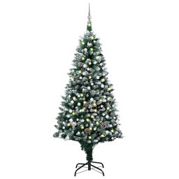 Brad Craciun artificial cu LED-uri/globuri/conuri pin, 210 cm GartenMobel Dekor