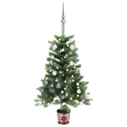 Brad Craciun pre-iluminat artificial, set globuri, verde, 90 cm GartenMobel Dekor
