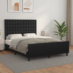 Cadru de pat cu tablie, negru, 140x190 cm, piele ecologica GartenMobel Dekor