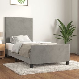 Cadru de pat fara saltea, gri deschis, 90x200 cm, catifea GartenMobel Dekor