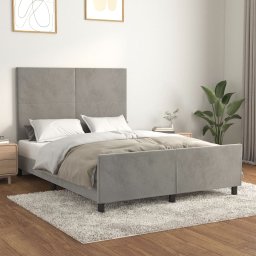 Cadru de pat fara saltea, gri deschis, 140x200 cm, catifea GartenMobel Dekor
