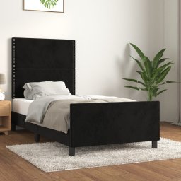 Cadru de pat cu tablie, negru, 90x190 cm, catifea GartenMobel Dekor