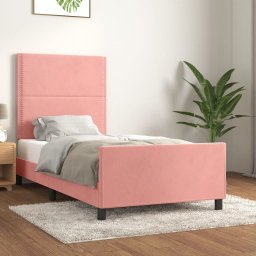 Cadru de pat cu tablie, roz, 90x190 cm, catifea GartenMobel Dekor